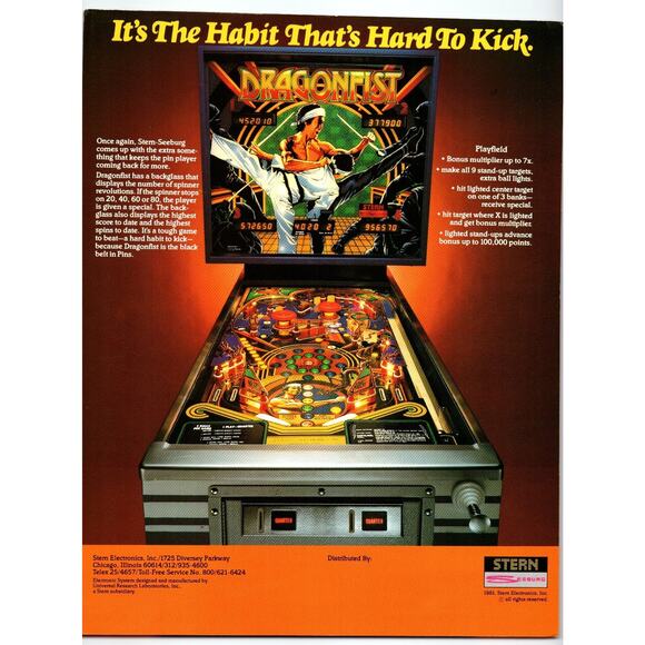 1981 Dragonfist Pinball Machine Flyer Stern Electronics Vintage Arcade Ephemera - Picture 2 of 2